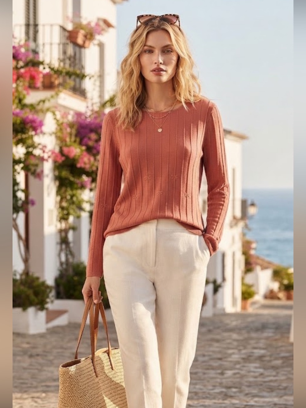 Talbots silk cotton cashmere embroidered sweater